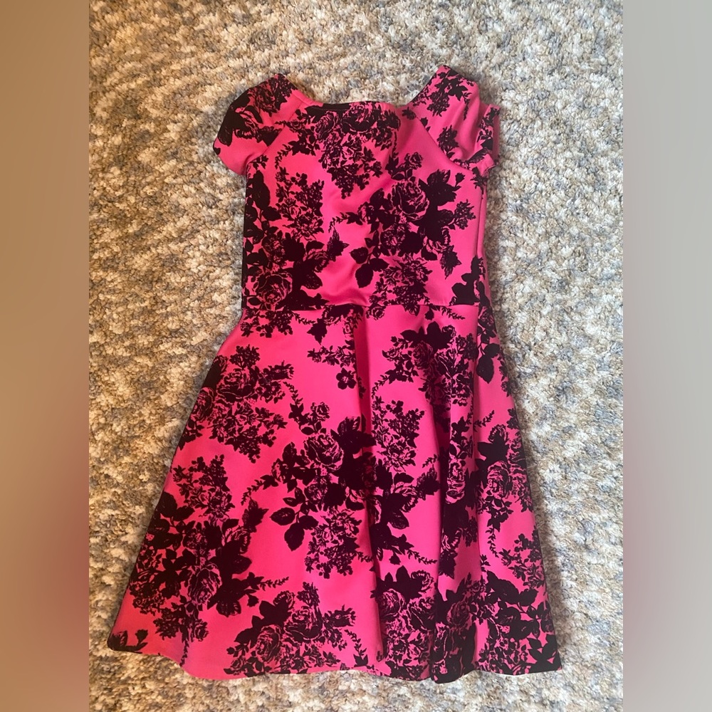 AQUA Hot Pink Dress With Black Flowers